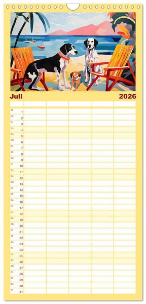 Produktbild: Familienplaner 2026 - Hunde Kunstwerke - Hunde im Stil des Fauvismus k&uuml;nstlerisch gestaltet mit 5 Spalten (Wandkalender, 21 x 45 cm) CALVENDO