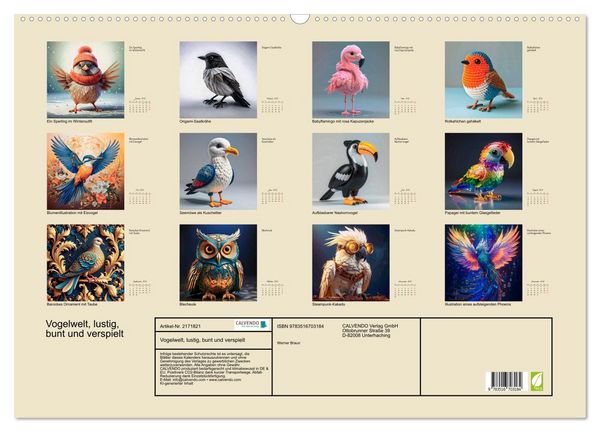 Produktbild: Vogelwelt, lustig, bunt und verspielt (Wandkalender 2026 DIN A2 quer), CALVENDO Monatskalender