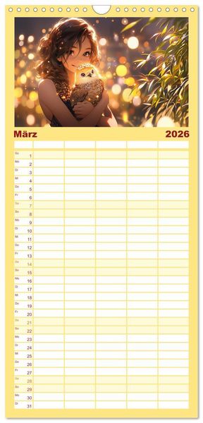 Produktbild: Familienplaner 2026 - Manga Tierliebe mit 5 Spalten (Wandkalender, 21 x 45 cm) CALVENDO