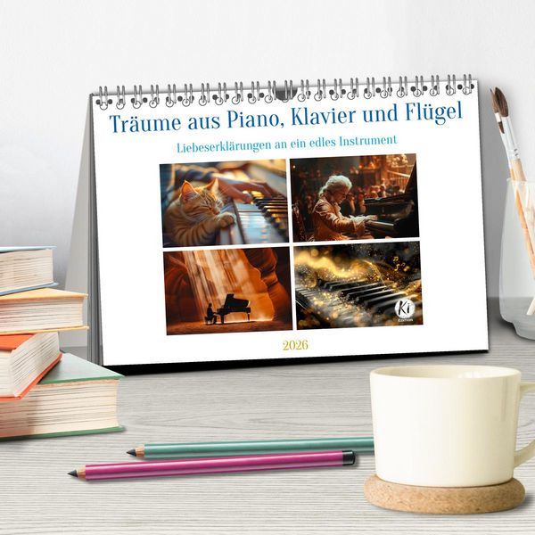 Produktbild: Tr&auml;ume aus Piano, Klavier und Fl&uuml;gel (Tischkalender 2026 DIN A5 quer), CALVENDO Monatskalender