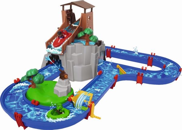 Produktbild: AquaPlay 1547 - Wasserbahn Adventure Land mit Berg, Turm und Stausee, Spieleset inkl. 2 Tierfiguren, Motorboot und Speedboot