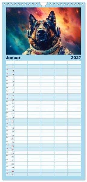Produktbild: Familienplaner 2027 - Hunde im Weltall mit 5 Spalten (Wandkalender, 21 x 45 cm) CALVENDO