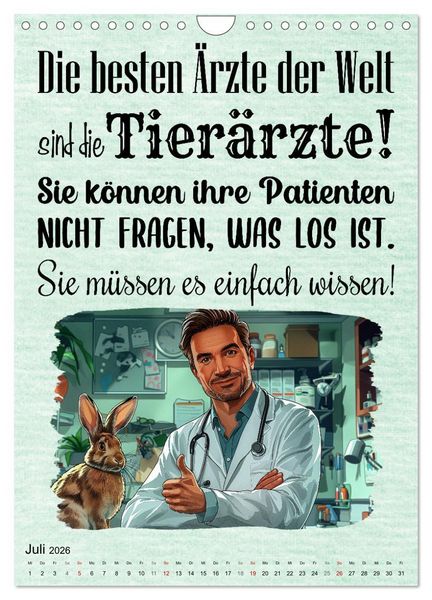Produktbild: Tierarztspr&uuml;che (Wandkalender 2026 DIN A4 hoch), CALVENDO Monatskalender