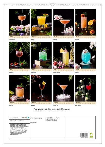 Produktbild: Cocktails mit Blumen und Pflanzen (Wandkalender 2026 DIN A2 hoch), CALVENDO Monatskalender