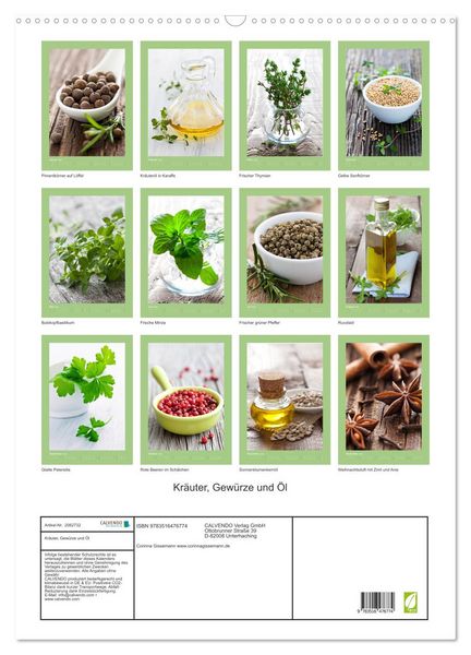 Produktbild: Kr&auml;uter, Gew&uuml;rze und &Ouml;l (Wandkalender 2026 DIN A2 hoch), CALVENDO Monatskalender