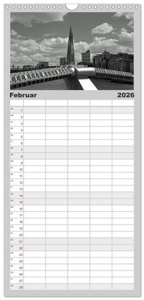 Produktbild: Familienplaner 2026 - London in Schwarz-Wei&szlig; mit 5 Spalten (Wandkalender, 21 x 45 cm) CALVENDO