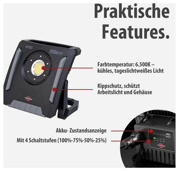 Produktbild: Brennenstuhl Multi Battery 6050 MH Akku-Baustrahler EEK E 61.6 W 6200 lm Tageslichtwei&szlig; 1173140600
