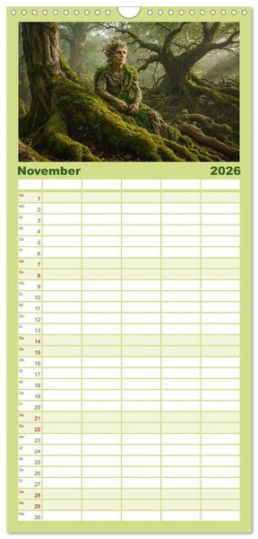 Produktbild: Familienplaner 2026 - Keltische Legenden - Die kleinen Wesen der Natur mit 5 Spalten (Wandkalender, 21 x 45 cm) CALVENDO
