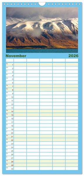 Produktbild: Familienplaner 2026 - Neuseeland Luftaufnahmen mit 5 Spalten (Wandkalender, 21 x 45 cm) CALVENDO