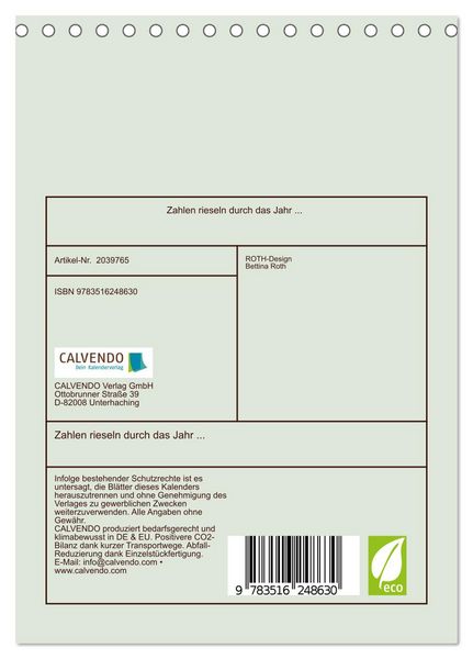 Produktbild: Zahlen rieseln durch das Jahr ... (Tischkalender 2026 DIN A5 hoch), CALVENDO Monatskalender