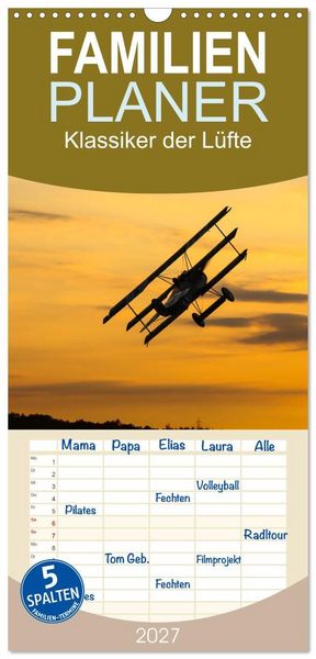 Produktbild: Familienplaner 2027 - Klassiker der L&uuml;fte mit 5 Spalten (Wandkalender, 21 x 45 cm) CALVENDO