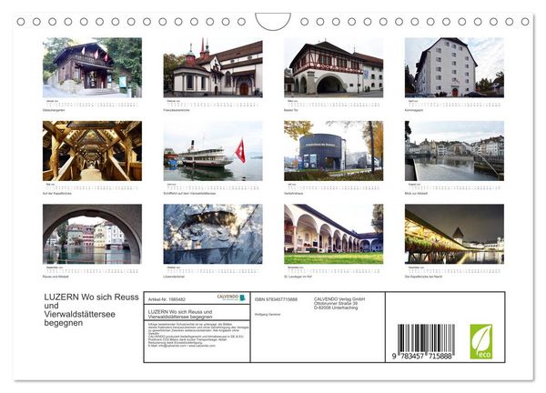 Produktbild: LUZERN Wo sich Reuss und Vierwaldst&auml;ttersee begegnen (Wandkalender 2026 DIN A4 quer), CALVENDO Monatskalender