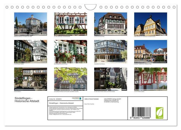 Produktbild: Sindelfingen - Historische Altstadt (Wandkalender 2026 DIN A4 quer), CALVENDO Monatskalender