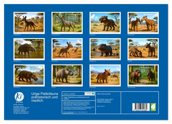 Produktbild: Urige Pal&auml;ofauna pr&auml;historisch und niedlich (hochwertiger Premium Wandkalender 2026 DIN A2 quer), Kunstdruck in Hochglanz