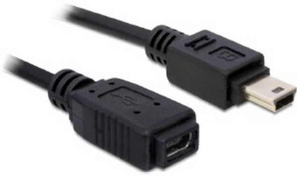 Produktbild: Delock USB-Kabel USB-Mini-B Stecker, USB-Mini-B Buchse 1.00m Schwarz 82667