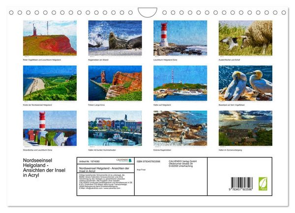 Produktbild: Nordseeinsel Helgoland - Ansichten der Insel in Acryl (Wandkalender 2026 DIN A4 quer), CALVENDO Monatskalender