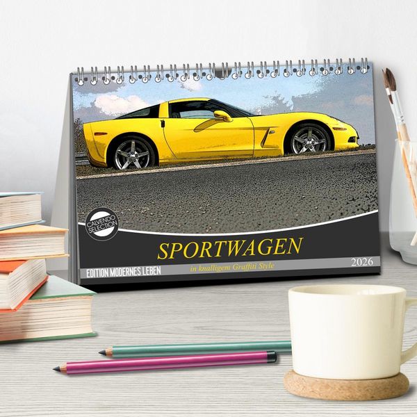 Produktbild: Sportwagen in knalligem Graffiti Style (Tischkalender 2026 DIN A5 quer), CALVENDO Monatskalender