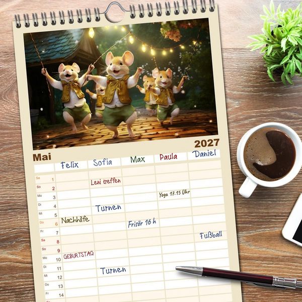 Produktbild: Familienplaner 2027 - Ein Jahr im Leben von Familie Maus mit 5 Spalten (Wandkalender, 21 x 45 cm) CALVENDO