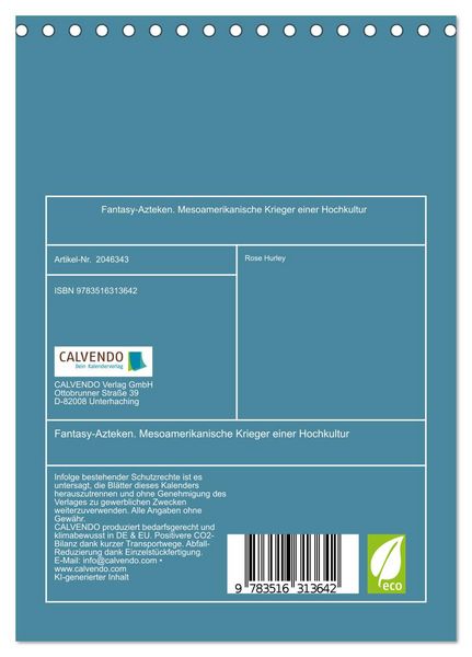 Produktbild: Fantasy-Azteken. Mesoamerikanische Krieger einer Hochkultur (Tischkalender 2026 DIN A5 hoch), CALVENDO Monatskalender