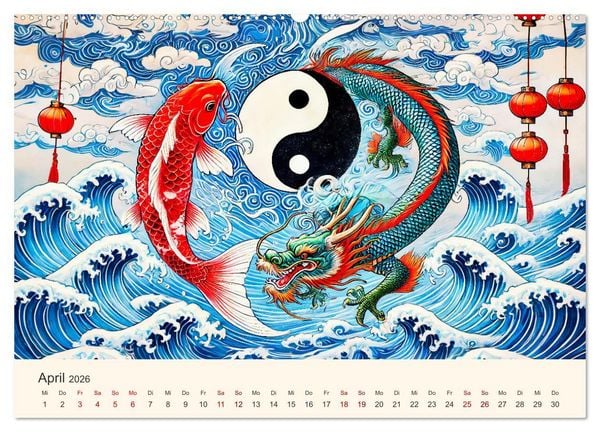 Produktbild: Yin und Yang der Wesen - Asiatische Mythen im Gleichgewicht (hochwertiger Premium Wandkalender 2026 DIN A2 quer), Kunstdruck in Hochglanz