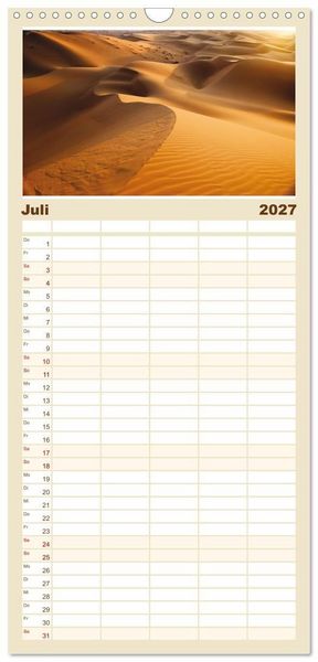 Produktbild: Familienplaner 2027 - Die D&uuml;nen in der W&uuml;ste von Abu Dhabi mit 5 Spalten (Wandkalender, 21 x 45 cm) CALVENDO