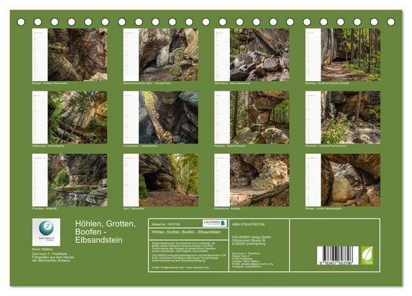 Produktbild: H&ouml;hlen, Grotten, Boofen - Elbsandstein (Tischkalender 2026 DIN A5 quer), CALVENDO Monatskalender
