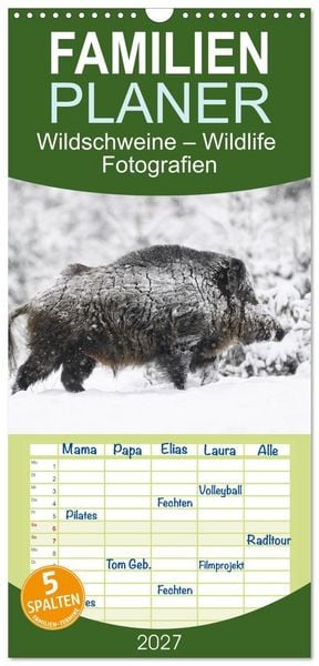 Produktbild: Familienplaner 2027 - Wildschweine &ndash; Wildlife Fotografien mit 5 Spalten (Wandkalender, 21 x 45 cm) CALVENDO