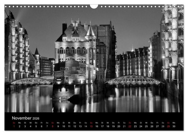 Produktbild: Hamburg monochrome Impressionen (Wandkalender 2026 DIN A3 quer), CALVENDO Monatskalender