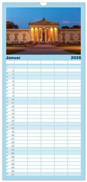Produktbild: Familienplaner 2026 - Abend in M&uuml;nchen mit 5 Spalten (Wandkalender, 21 x 45 cm) CALVENDO