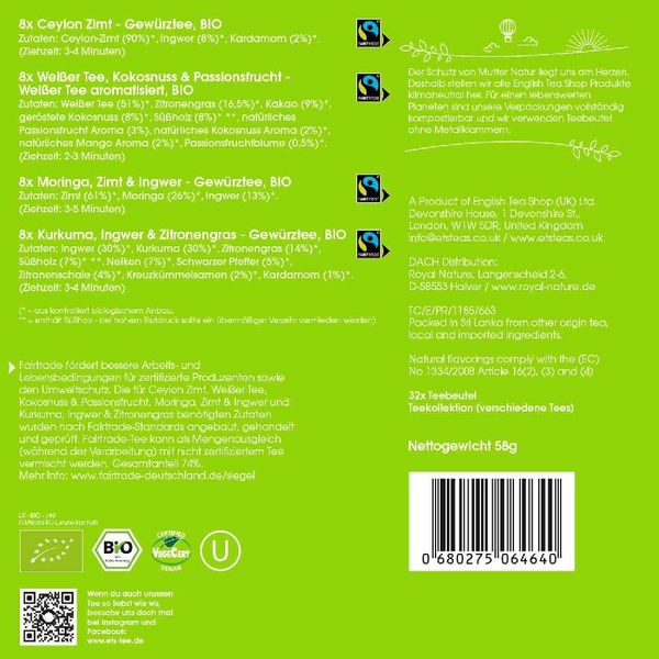 Produktbild: BIO Tee Kollektion "Caring Moments", Ayurveda Kr&auml;uter Tee Geschenk & Probierset, 4 Sorten, 32 Teebeutel