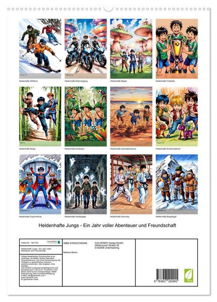 Produktbild: Heldenhafte Jungs - Ein Jahr voller Abenteuer und Freundschaft (hochwertiger Premium Wandkalender 2026 DIN A2 hoch), Kunstdruck in Hochglanz