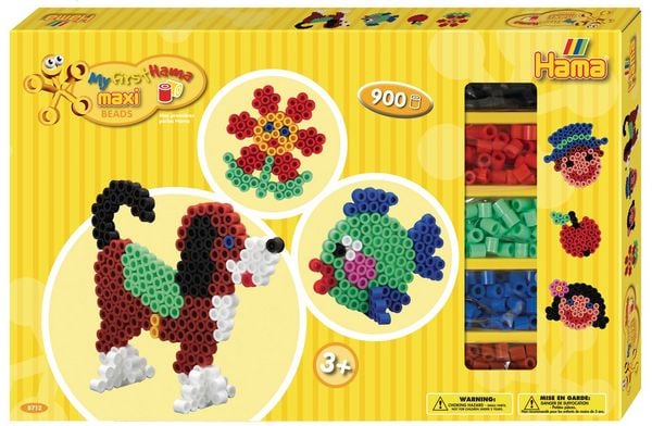 Hama 8712 - Geschenkpackung Maxiperlen, 2x Stiftplatte Hund & Kreis, mit ca. 900 Bügelperlen