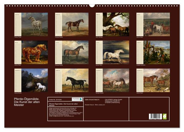 Produktbild: Pferde-&Ouml;lgem&auml;lde. Die Kunst der alten Meister (Wandkalender 2026 DIN A2 quer), CALVENDO Monatskalender