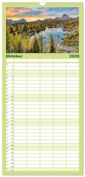 Produktbild: Familienplaner 2026 - Faszination Dolomiten mit 5 Spalten (Wandkalender, 21 x 45 cm) CALVENDO