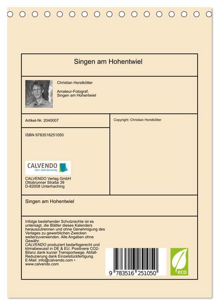 Produktbild: Singen am Hohentwiel (Tischkalender 2026 DIN A5 hoch), CALVENDO Monatskalender