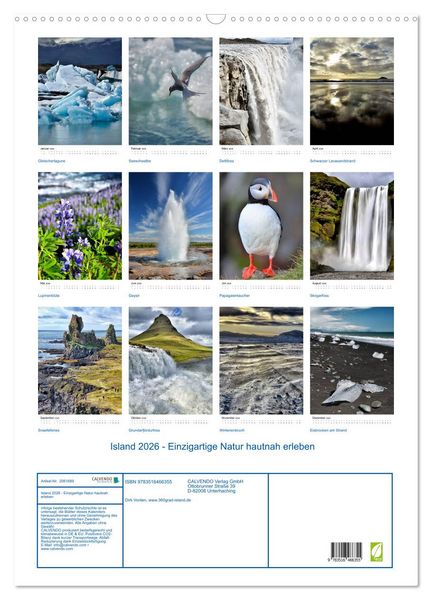 Produktbild: Island 2026 - Einzigartige Natur hautnah erleben (Wandkalender 2026 DIN A2 hoch), CALVENDO Monatskalender