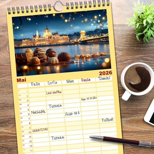 Produktbild: Familienplaner 2026 - S&uuml;&szlig;e Skyline Symphonie mit 5 Spalten (Wandkalender, 21 x 45 cm) CALVENDO