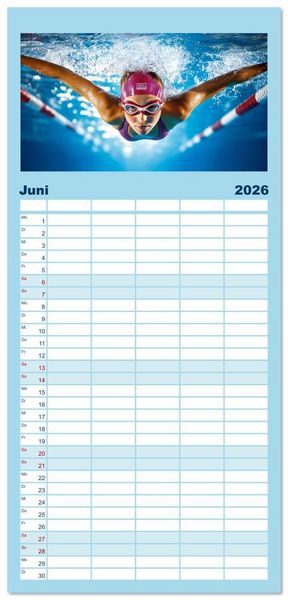 Produktbild: Familienplaner 2026 - Schwimmen - Bahn f&uuml;r Bahn mit 5 Spalten (Wandkalender, 21 x 45 cm) CALVENDO