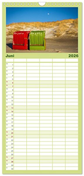 Produktbild: Familienplaner 2026 - Amrum - Eine farbenfrohe Insellandschaft mit 5 Spalten (Wandkalender, 21 x 45 cm) CALVENDO
