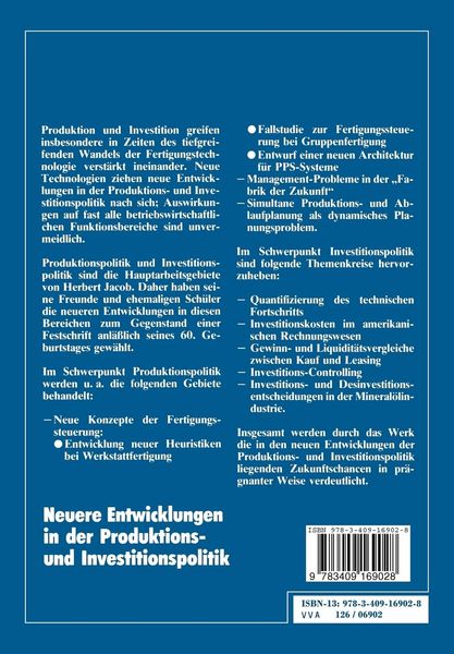 Produktbild: Neuere Entwicklungen in der Produktions- und Investitionspolitik