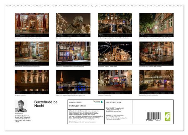 Produktbild: Buxtehude bei Nacht (hochwertiger Premium Wandkalender 2026 DIN A2 quer), Kunstdruck in Hochglanz