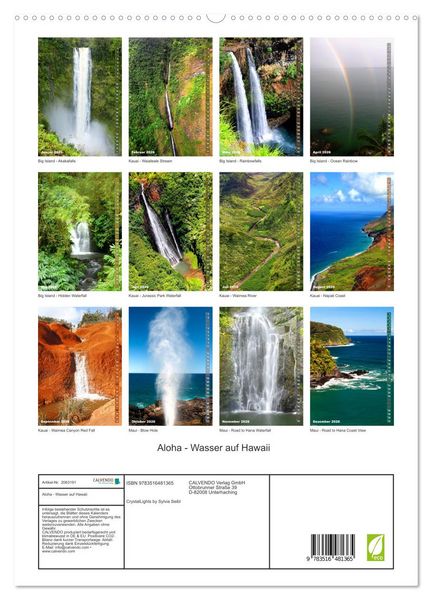 Produktbild: Aloha - Wasser auf Hawaii (hochwertiger Premium Wandkalender 2026 DIN A2 hoch), Kunstdruck in Hochglanz
