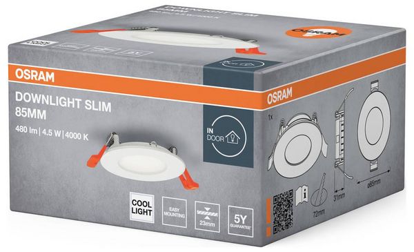 Produktbild: OSRAM HOMELIGHTING 4099854445064 Downlight Slim 85mm 4.5W 4000K LED-Deckenleuchte 4.50 W Wei&szlig;