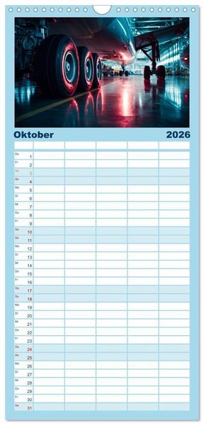 Produktbild: Familienplaner 2026 - Flugzeuge hautnah - Flugzeugkalender f&uuml;r Flugzeugliebhaber mit 5 Spalten (Wandkalender, 21 x 45 cm) CALVENDO