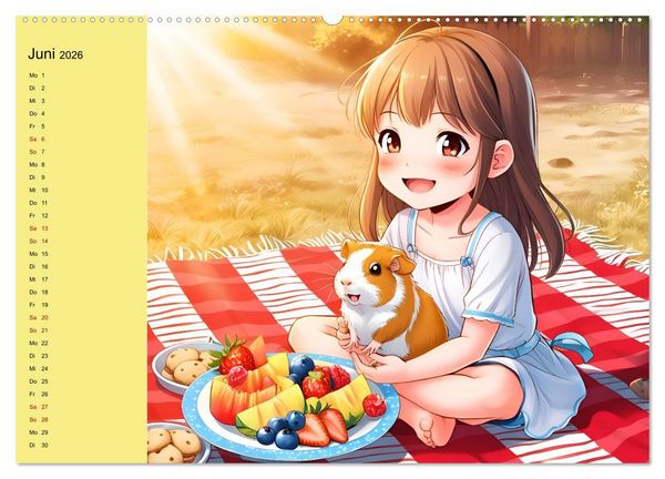 Produktbild: M&auml;dchen und ihre tierischen Freunde - Tierisch s&uuml;&szlig;e Mangas f&uuml;r M&auml;dchen (hochwertiger Premium Wandkalender 2026 DIN A2 quer), Kunstdruck in Hochglanz