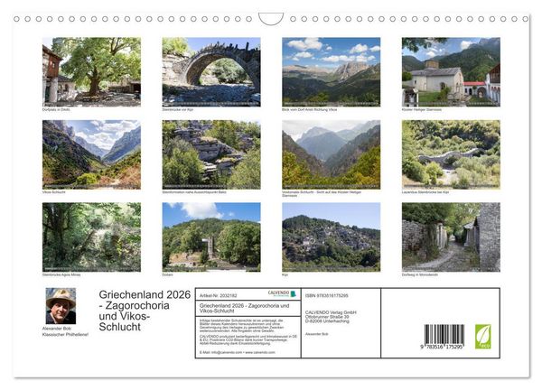 Produktbild: Griechenland 2026 - Zagorochoria und Vikos-Schlucht (Wandkalender 2026 DIN A3 quer), CALVENDO Monatskalender