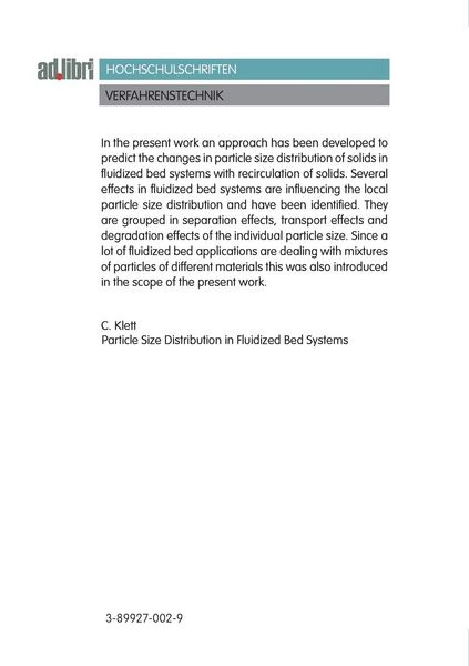 Produktbild: Time-dependent behavior of the particle size distribution in fluidized bed systems with recirculation of solids