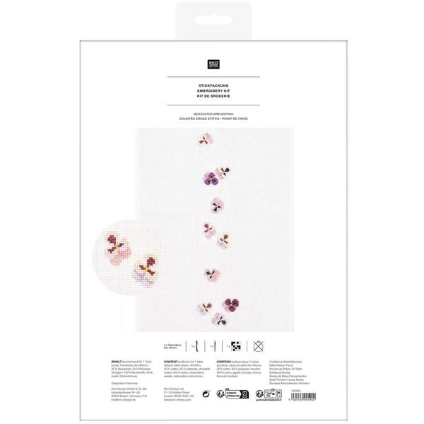 Produktbild: Stickpackung Gez&auml;hlter Kreuzstich, Tischband Stiefm&uuml;tterchen, 30 x 160cm