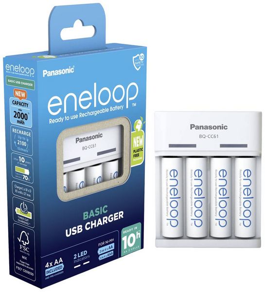 Produktbild: Panasonic BQ-CC61 + eneloop AA Rundzellen-Ladeger&auml;t NiMH Micro (AAA), Mignon (AA)