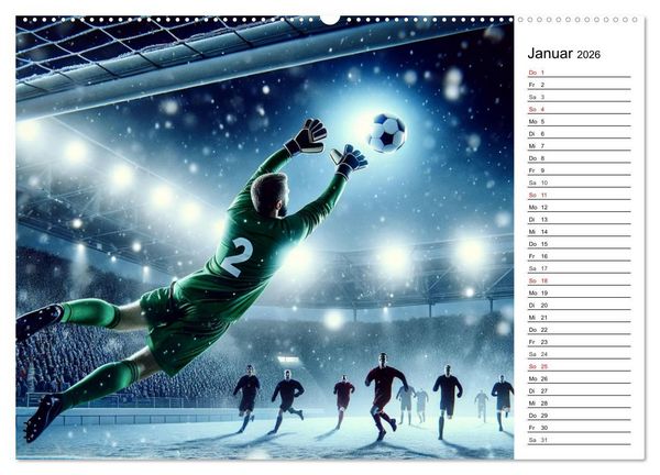 Produktbild: Fu&szlig;ball Highlights - Von der KI geschaffene Spielmomente (hochwertiger Premium Wandkalender 2026 DIN A2 quer), Kunstdruck in Hochglanz